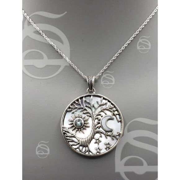 Tree of Life Sun & Moon  Sterling Silver / Mother of Pearl Necklace / Emulate - Picture 1 of 1